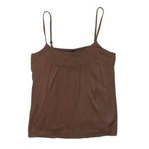 KLd chocolate brown linen adjustable strap tank top women’s size large
